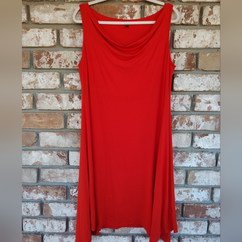 Eileen Fisher Women's Orange Cowl Neck Sleeveless Jersey Midi Dress Sz M Travel